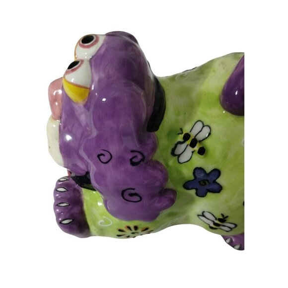 2002 CBK LTD Whimsical Colorful Ceramic Dog Figurine with Flowers & Swirls & Bee - Picture 6 of 11